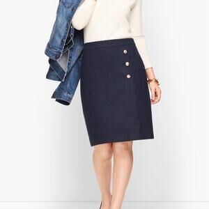 Talbots dark blue faux wrap A-line Skirt donegal career skirt  NEW with tags